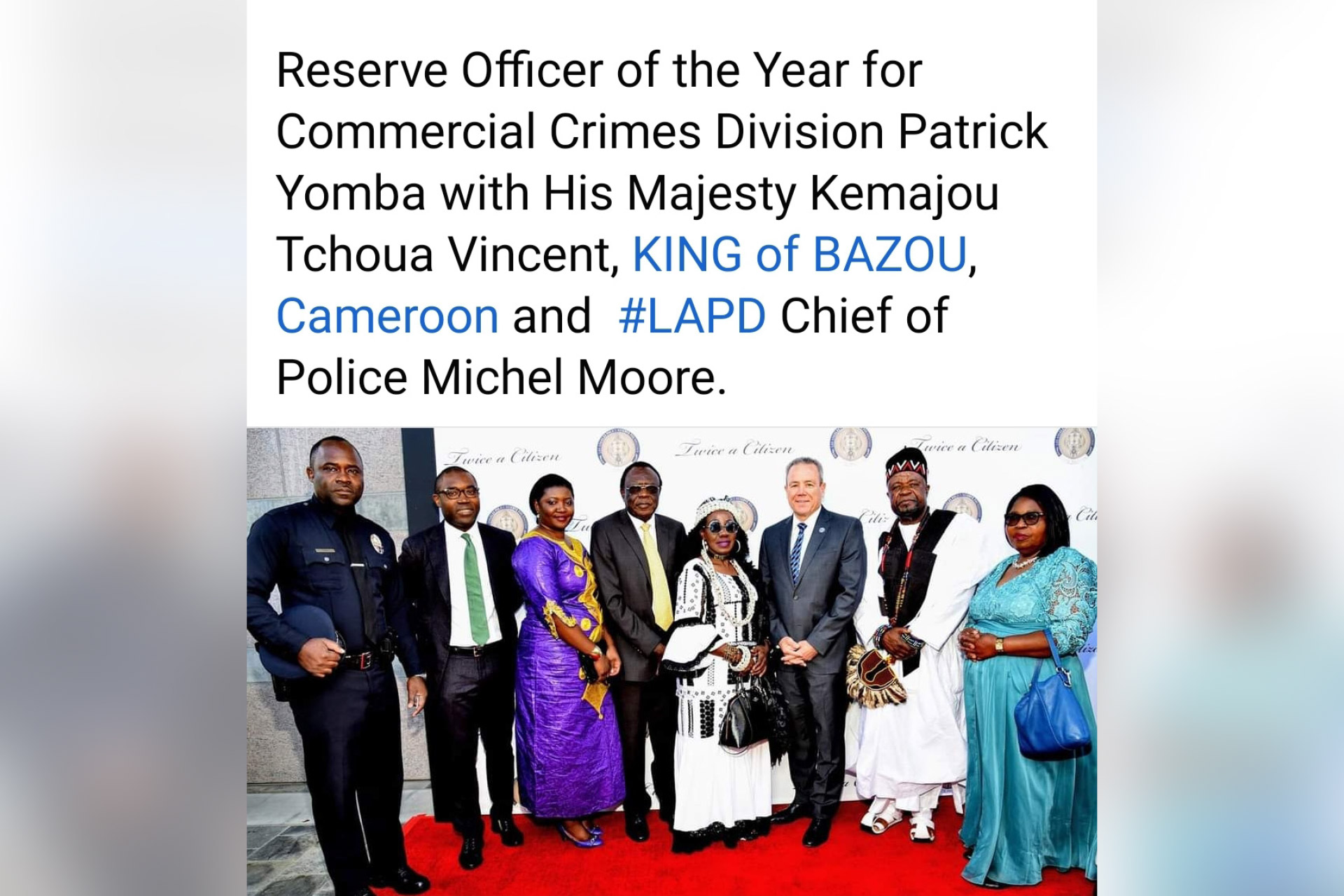 twice-a-citizen-2024-5-Patrick-Yomba-with-His-Majesty-Kemajou-Tchoua-Vincent-King-of-Bazou-Cameroon-and-LAPD-Chief-of-Police-Michael-Moore